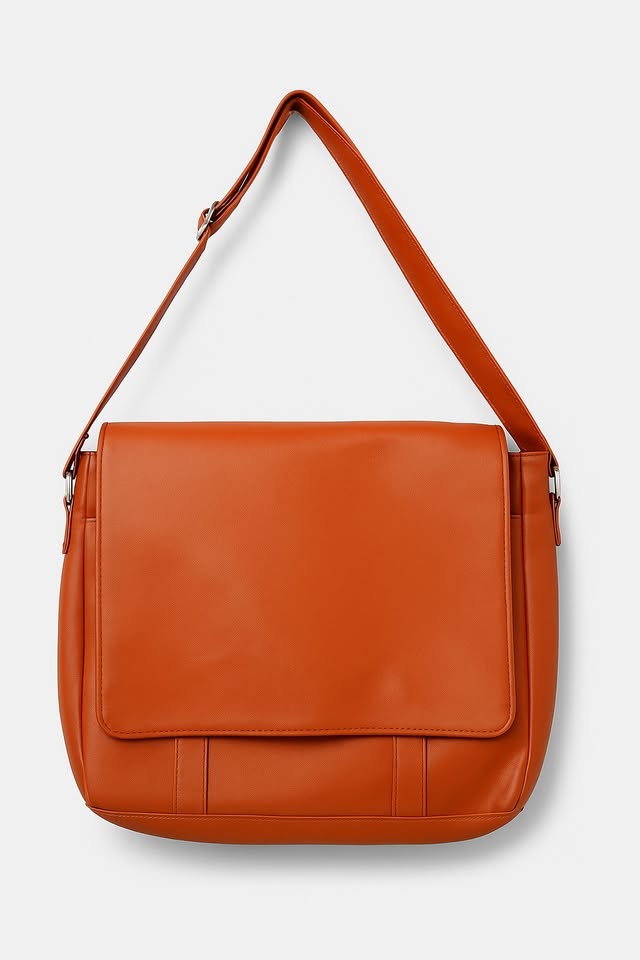 Brown Synthetic Leather Crossbody Laptop Bag for Unisex