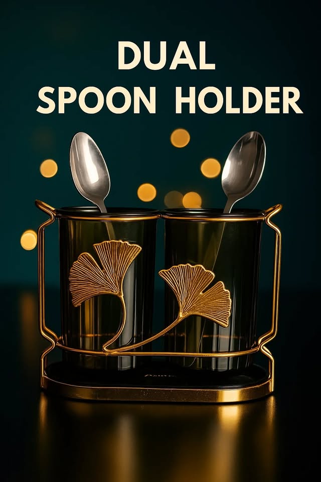 Metal Double Spoon Holder Flower - Golden