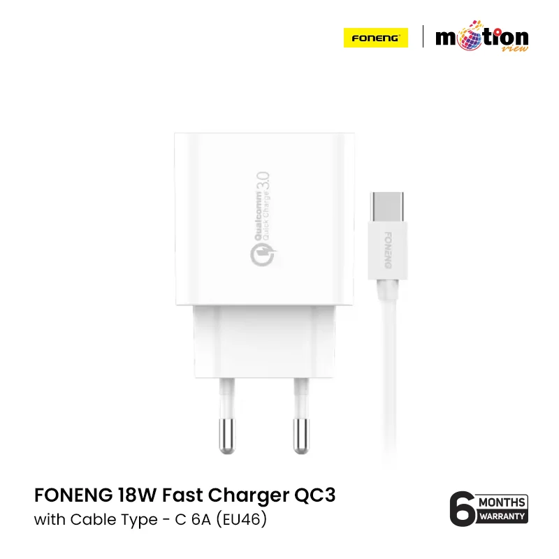 FONENG 18W Fast Charger QC3 with Cable Type - C - White (EU46)